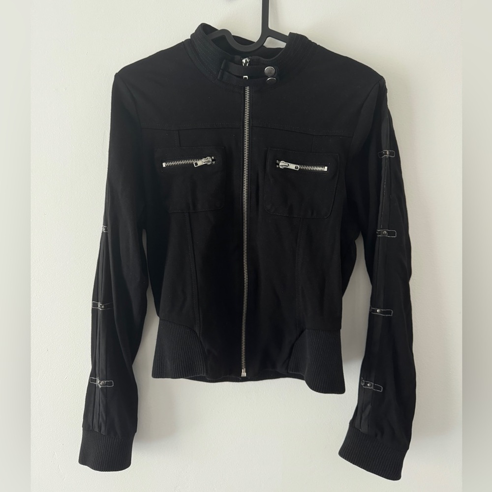 Baby Phat Black Zip Up Jacket with Silver Zipper Accents Y2K